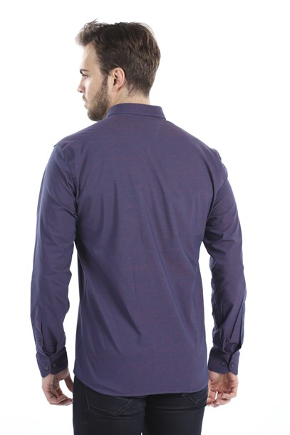 Mor Desenli Slim Fit Gömlek | Agustini