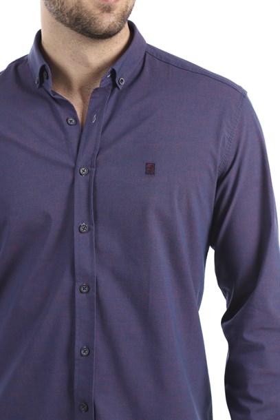 Mor Desenli Slim Fit Gömlek | Agustini