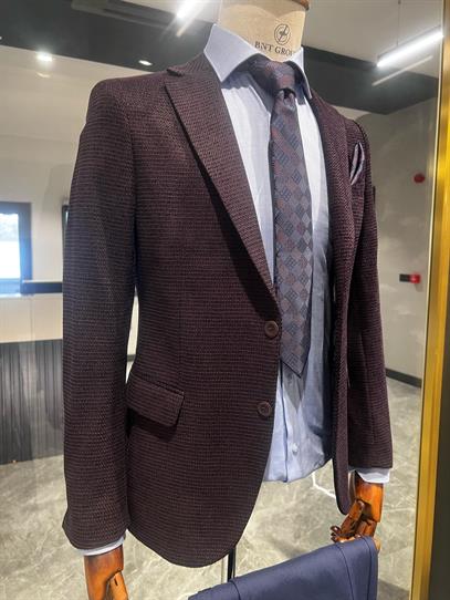 Mürdüm Renk Blazer Tek Ceket Slim Fit | Agustini