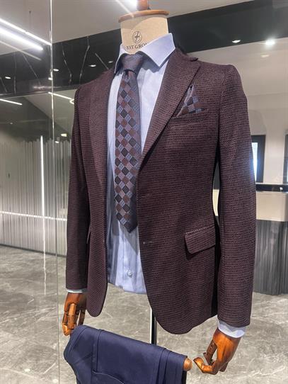 Mürdüm Renk Blazer Tek Ceket Slim Fit | Agustini
