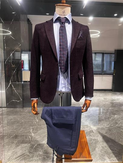 Mürdüm Renk Blazer Tek Ceket Slim Fit | Agustini