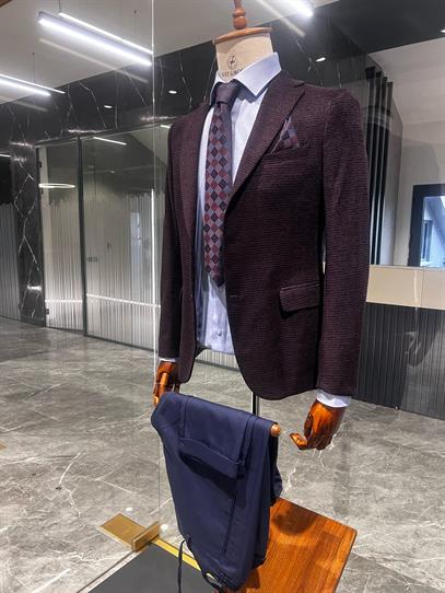 Mürdüm Renk Blazer Tek Ceket Slim Fit | Agustini