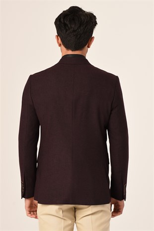 Mürdüm Renk Tek Ceket Mono Yaka Slim Fit | Agustini