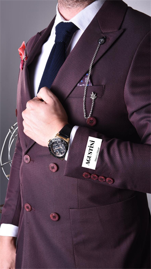 Mürdüm,Kruvaze Takım Elbise Sivri Yaka Slim Fit | Agustini