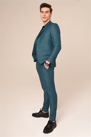 Petrol Yeşili Takım Elbise,Jogger Pantolonlu Spor Slim Fit | Agustini