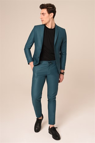 Petrol Yeşili Takım Elbise,Jogger Pantolonlu Spor Slim Fit | Agustini