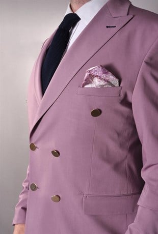 Pudra Kruvaze Takım Elbise Sivri Yaka | Agustini