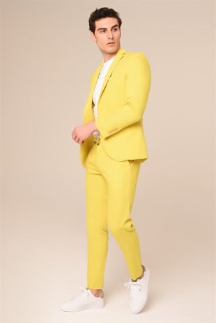 Sarı Renk Takım Elbise,Jogger Pantolonlu Spor Slim Fit | Agustini