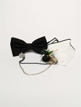 Siyah Beyaz Damatlık Papyon Set | Agustini