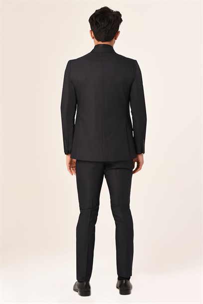 Siyah Gri Yelekli Sivri Yaka  Kombin Takım Elbise Slim Fit | Agustini