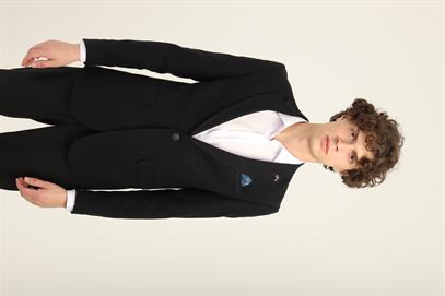 Siyah Kaşe Mono Yaka Tek Düğme Tek Yırtmaç Tek Ceket Slim Fit Kalıp | Agustini