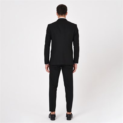 Siyah Kruvaze Sivri Yaka Slim Fit Takım Elbise | Agustini