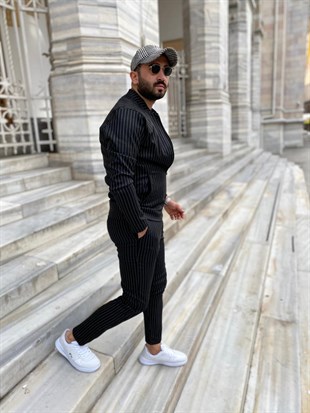 Siyah Renk Beyaz Çizgil Spor Takım | Agustini