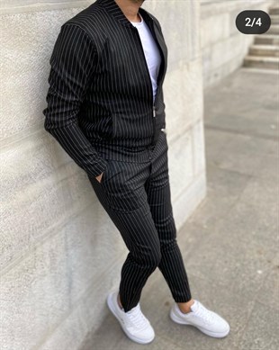 Siyah Renk Beyaz Çizgil Spor Takım | Agustini