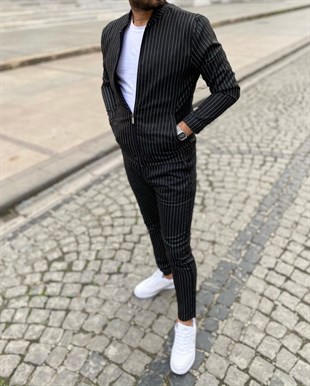 Siyah Renk Beyaz Çizgil Spor Takım | Agustini