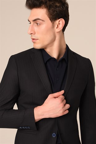 Lacivert Renk Çizgili Takım Elbise,Jogger Pantolonlu Slim Fit | Agustini