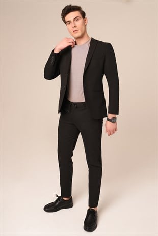 Siyah Takım Elbise,Jogger Pantolonlu Spor Slim Fit | Agustini