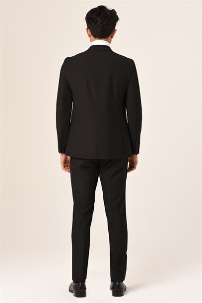 Siyah Yelekli Sivri Yaka Takım Elbise Slim Fit | Agustini