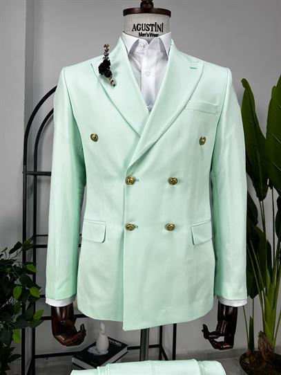 Su Yeşili Kruvaze 2Lİ Takım Elbise Sivri Yaka Slim Fit Kalıp | Agustini