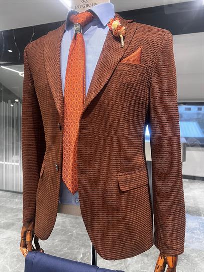 Taba Renk Blazer Tek Ceket Slim Fit | Agustini