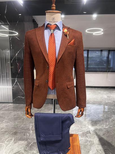 Taba Renk Blazer Tek Ceket Slim Fit | Agustini