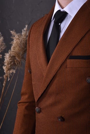 Taba Renk, Kruvaze Tek Ceket Sivri Yaka | Agustini