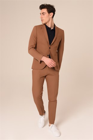 Taba Renk Takım Elbise Slim Fit | Agustini