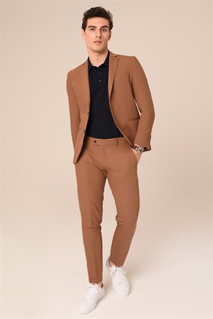 Taba Renk Takım Elbise Slim Fit | Agustini