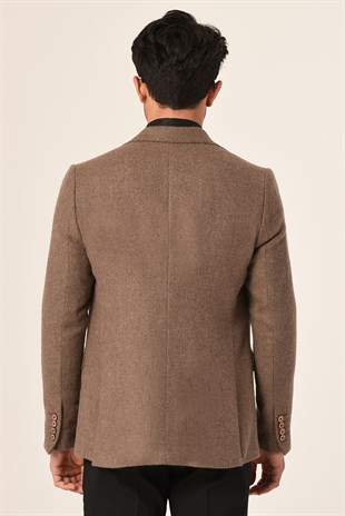 Taba Renk Tek Ceket Mono Yaka Slim Fit | Agustini