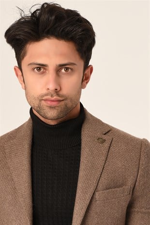 Taba Renk Tek Ceket Mono Yaka Slim Fit | Agustini