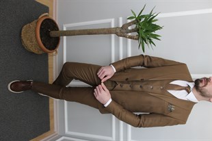 Taba Renk Yelekli Takım Elbise Slim Fit | Agustini