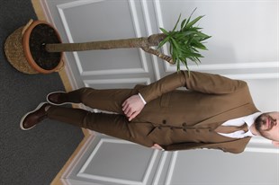 Taba Renk Yelekli Takım Elbise Slim Fit | Agustini