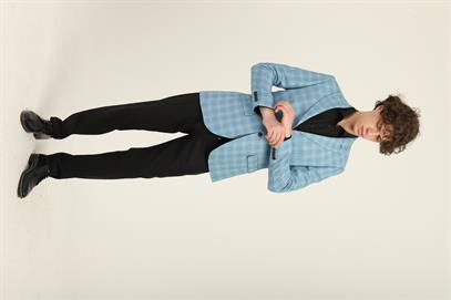 Turkuaz Renk Kareli Desen,İki Düğme Çift Yırtmaç Sivri Yaka Slim Fit Kalıp Tek Ceket | Agustini