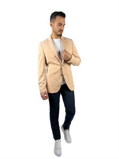 Yavruağzı Renk Torba Cep Tek Ceket Mono Yaka Slim Fit | Agustini