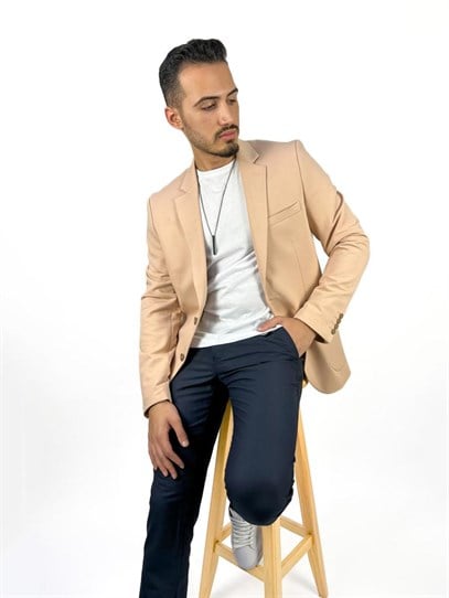 Yavruağzı Renk Torba Cep Tek Ceket Mono Yaka Slim Fit | Agustini