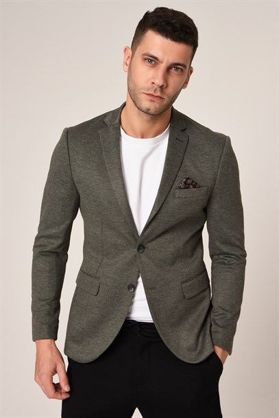 Yeşil, Blazer Tek Ceket Mono Yaka Slim Fit | Agustini