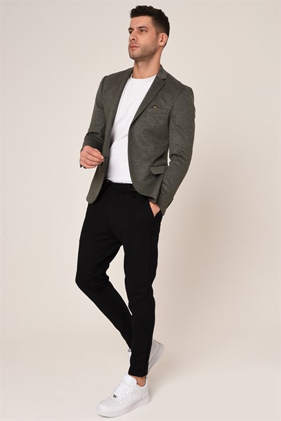 Yeşil, Blazer Tek Ceket Mono Yaka Slim Fit | Agustini