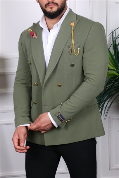 Yeşil Blazer Tek Ceket Sivri Yaka İtalyan Stil Slim Fit | Agustini