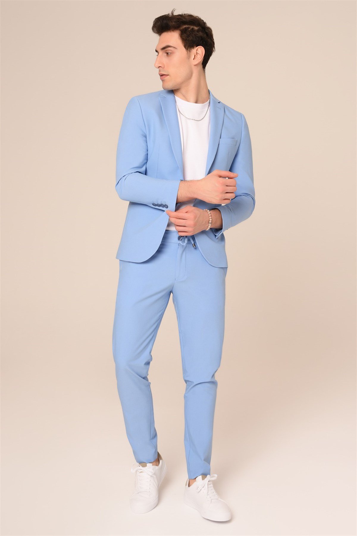Açık Mavi Takım Elbise,Jogger Pantolonlu Spor Slim Fit | Agustini