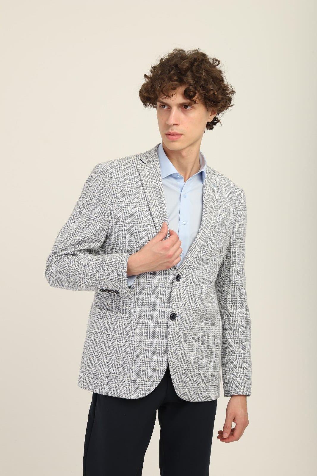 Bebe Mavi Ekose Mono Yaka Yarım Astar Torba Cep Blazer Tek Ceket Slim Fit | AgustiniCEKETAGUSTİNİCK2008AGUSTİNİBebe Mavi Ekose Mono Yaka Yarım Astar Torba Cep Blazer Tek Ceket Slim Fit | Agustini