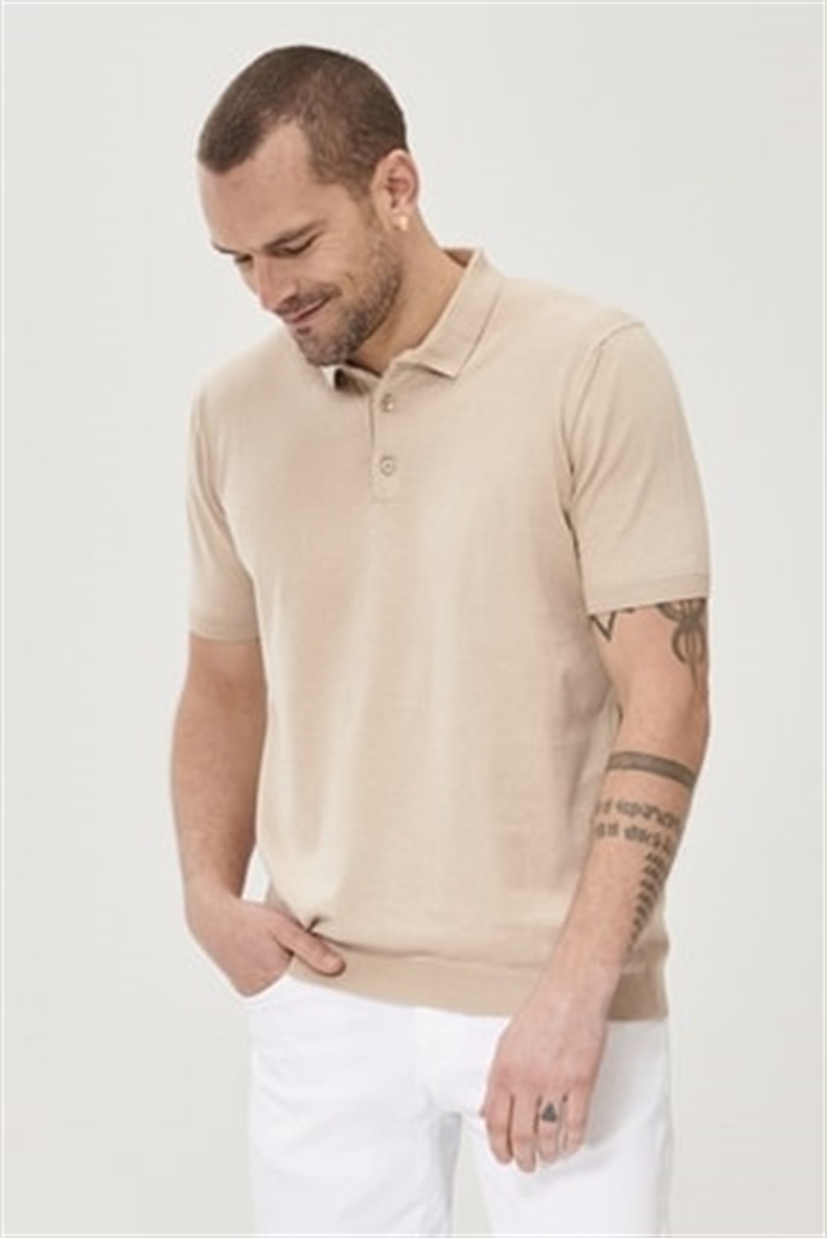Erkek Bej Renk Polo Yaka Regular T-shirt | Agustini