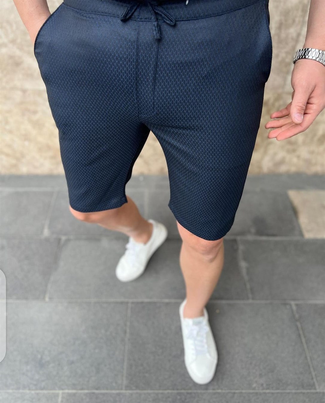 Erkek İndigo Mavi Kısa Pantolon Slim Fit | Agustini