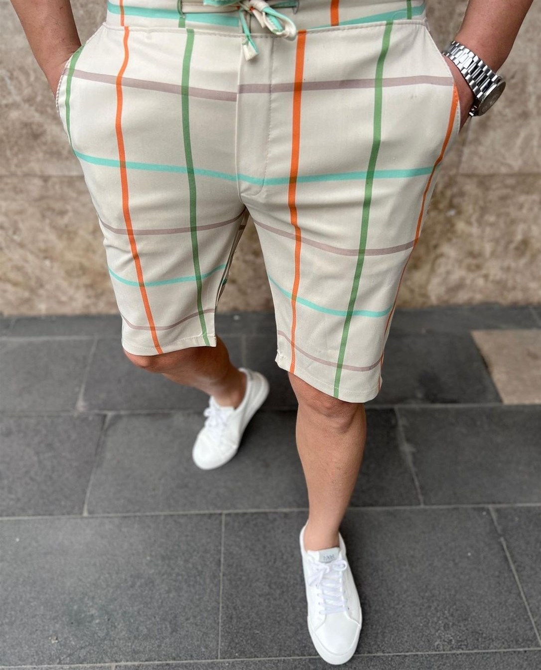 Erkek Jogger Ekru Ekose Kısa Pantolon Slim Fit | AgustiniPANTOLONAGUSTİNİPnt1018AGUSTİNİErkek Ekru Ekose Kısa Pantolon Slim Fit | Agustini