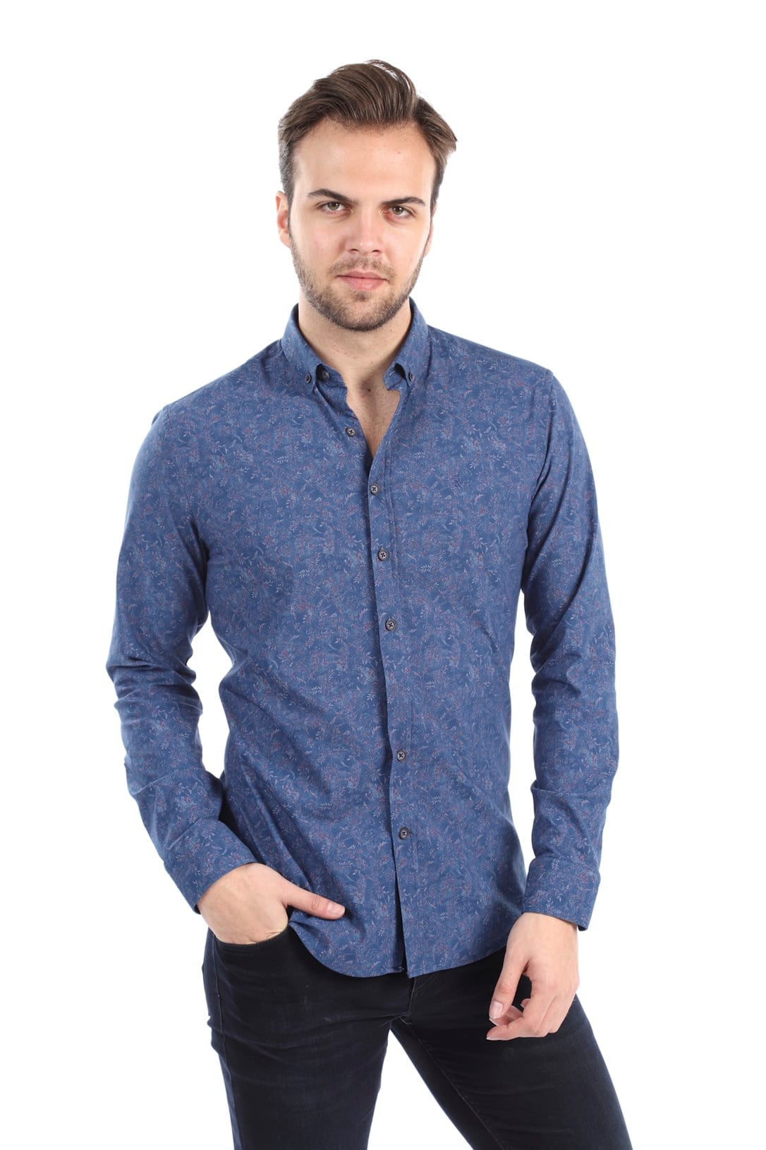 Erkek Mavi Kendinden Desenli Slim Fit Gömlek | AgustiniGÖMLEKAGUSTİNİGmk5048AGUSTİNİErkek Mavi Kendinden Desenli Slim Fit Gömlek | Agustini