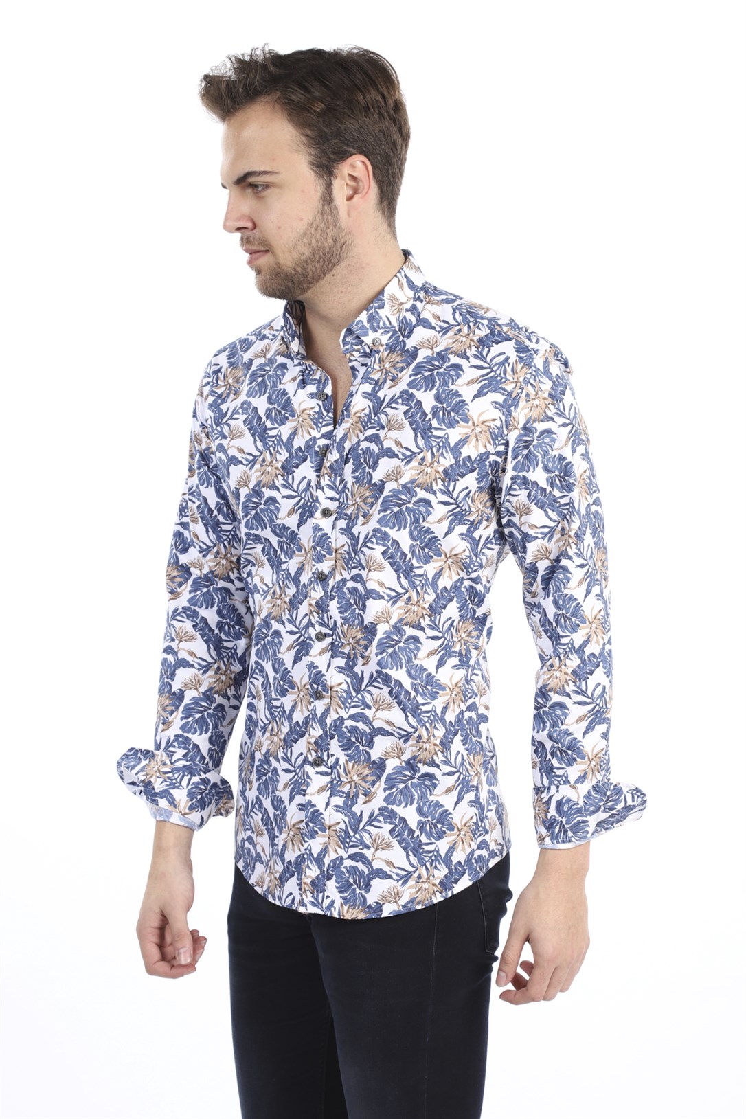 Erkek Mavi Yaprak Desen Slim Fit Gömlek | AgustiniGÖMLEKAGUSTİNİGmk5049AGUSTİNİErkek Mavi Yaprak Desen Slim Fit Gömlek | Agustini