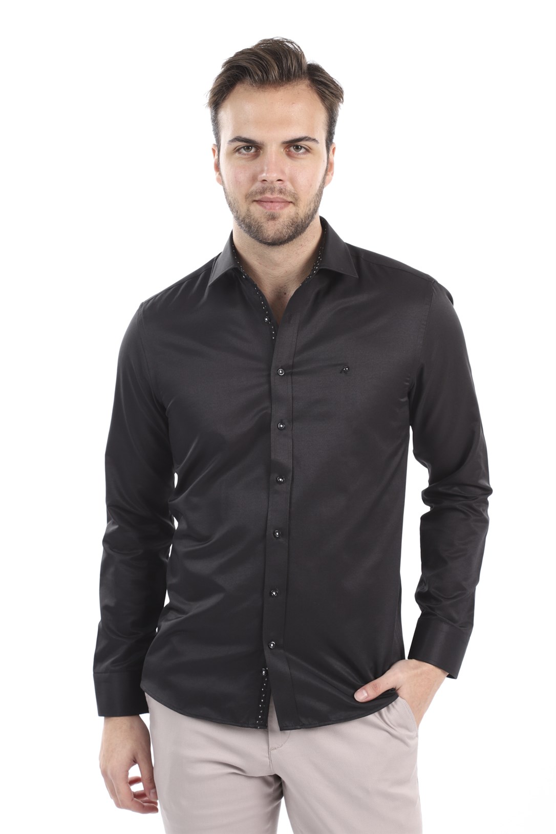 Erkek Siyah Düz Slim Fit Gömlek | AgustiniGÖMLEKAGUSTİNİGmk5044AGUSTİNİErkek Siyah Düz Slim Fit Gömlek | Agustini