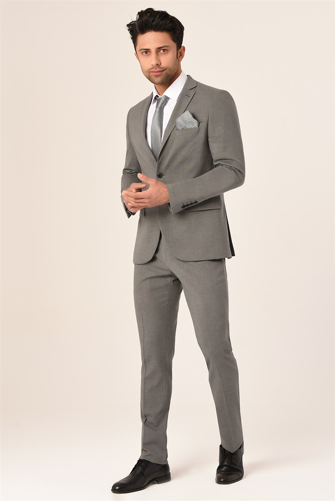 Gri Renk Erkek Takım Elbise Slim Fit | Agustini