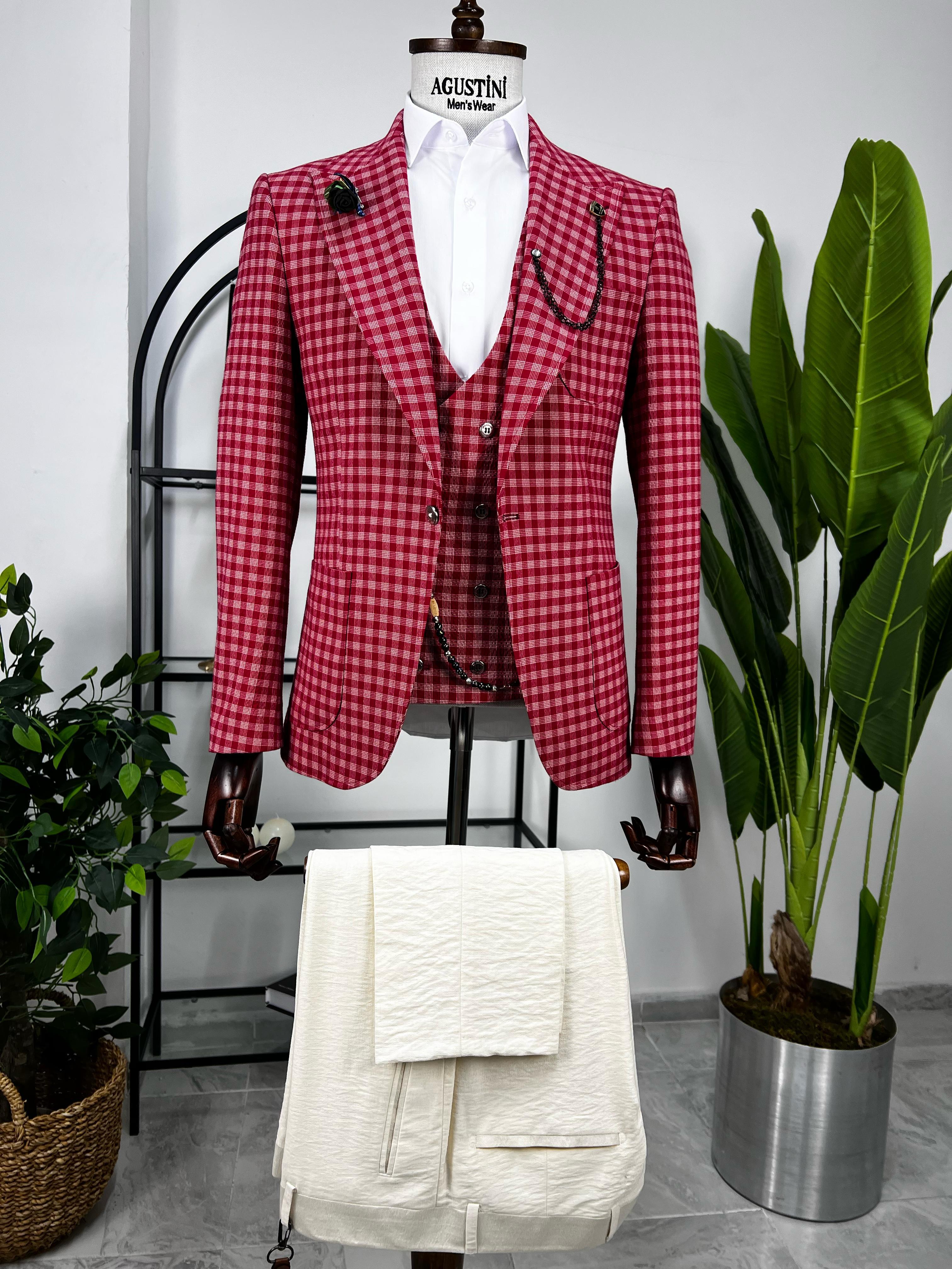 Kırmızı Ekose Kombinli 3Lü Takım Elbise Sivri Yaka Torba Cep Slim Fit Kalıp | AgustiniTAKIM ELBİSEAGUSTİNİYtk3009AGUSTİNİKırmızı Ekose Kombinli 3Lü Takım Elbise Sivri Yaka Torba Cep Slim Fit Kalıp | Agustini