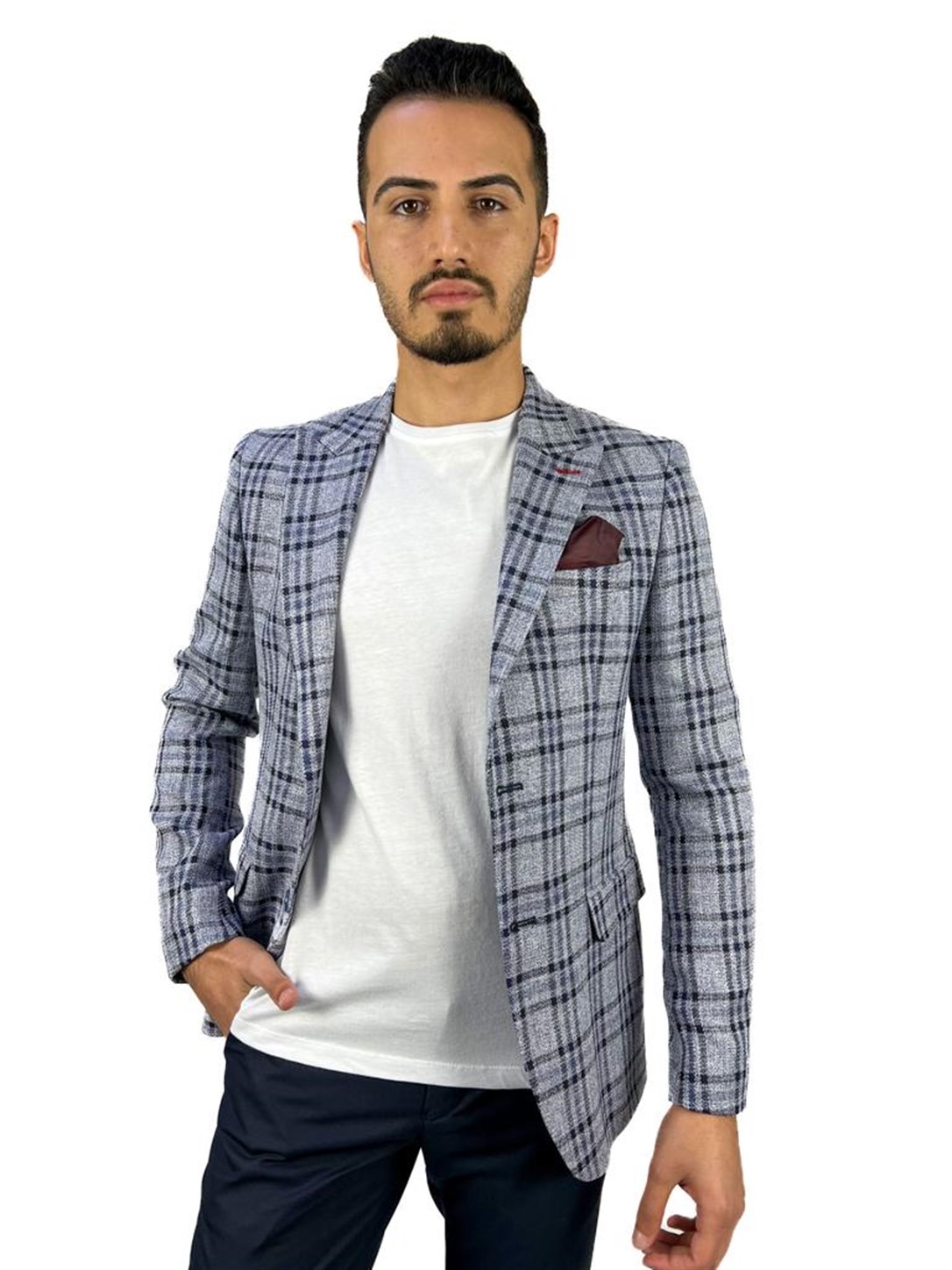 Lacivert Ekose Blazer Tek Ceket Sivri Yaka Regular Fit | AgustiniCEKETAGUSTİNİCk1610AGUSTİNİLacivert Ekose Blazer Tek Ceket Sivri Yaka Regular Fit | Agustini