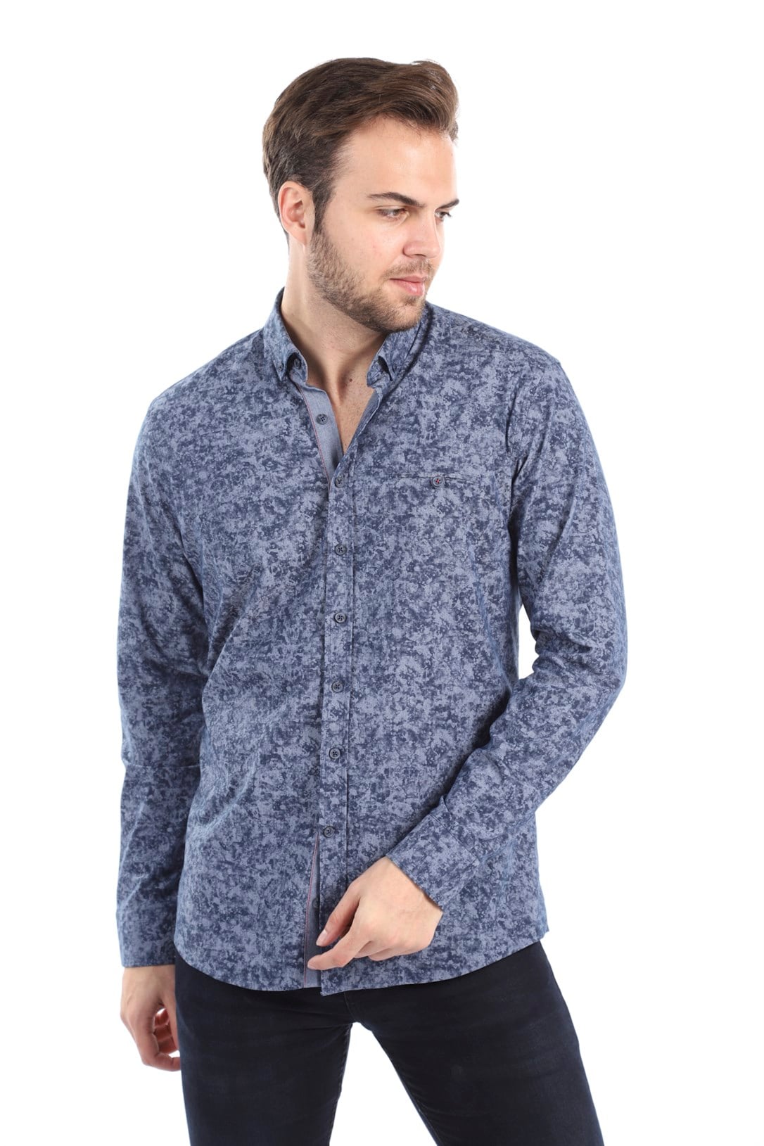 Lacivert Gri Desenli Slim Fit Gömlek | AgustiniGÖMLEKAGUSTİNİGmk5032AGUSTİNİLacivert Gri Desenli Slim Fit Gömlek | Agustini